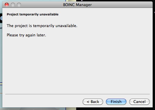 BOINC Screenshot 2 - Project temporarily unavailable